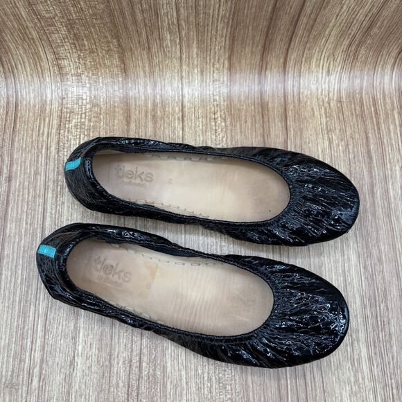 Tieks by Gavrieli Womens Size 8 Foldable Ballet Flats Obsidian Black Croc Patent - Picture 2 of 9